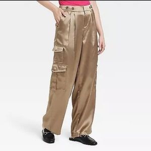 Women's High-Rise Satin Cargo Pants - A New Day Brown